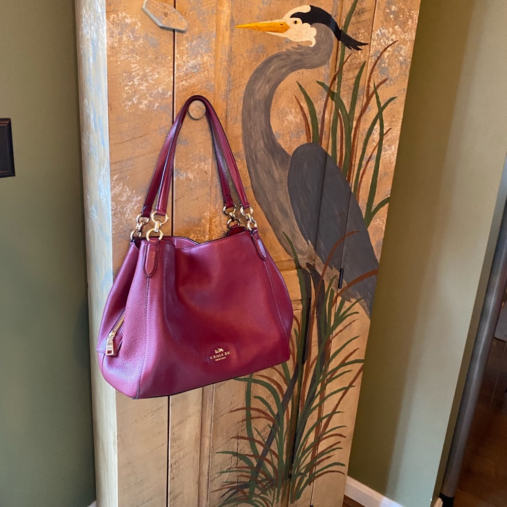 Coach Handbag-Burgundy Leather, Triple Compartment, Boho Like Bag